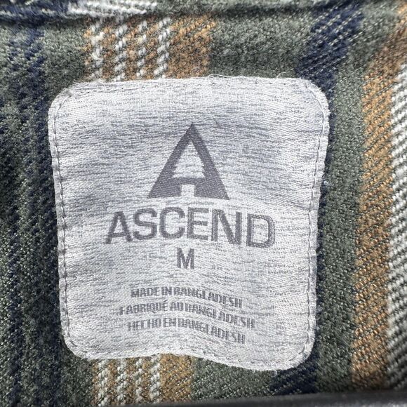 ASCEND Mens Medium Long Sleeve Hooded Shirt Jacket Shacket Green Black Stripe - Picture 2 of 12